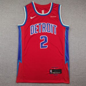 Pistons 2 Cade Cunningham Red Men Jersey