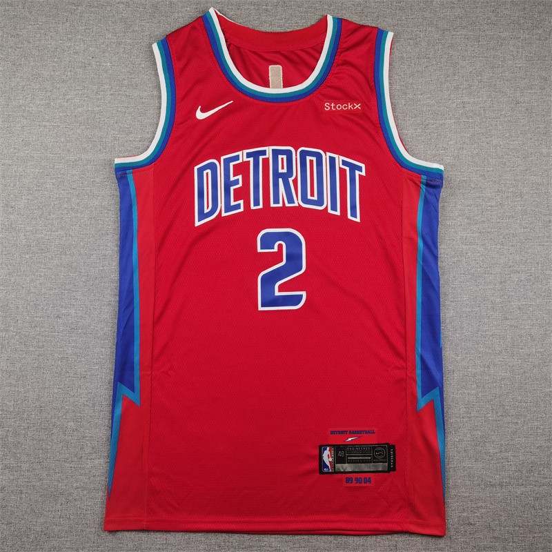 Pistons 2 Cade Cunningham Red Men Jersey
