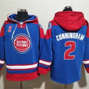 Pistons 2 Cade Cunningham Blue Red Lace-Up Pullover Hoodie