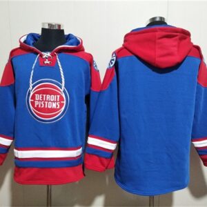 Pistons Blank Blue Red Lace-Up Pullover Hoodie