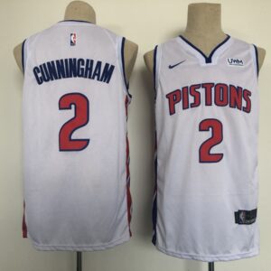 Pistons 2 Cade Cunningham White Men Jersey
