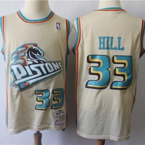 Pistons 33 Grant Hill Cream Hardwood Classics Men Jersey