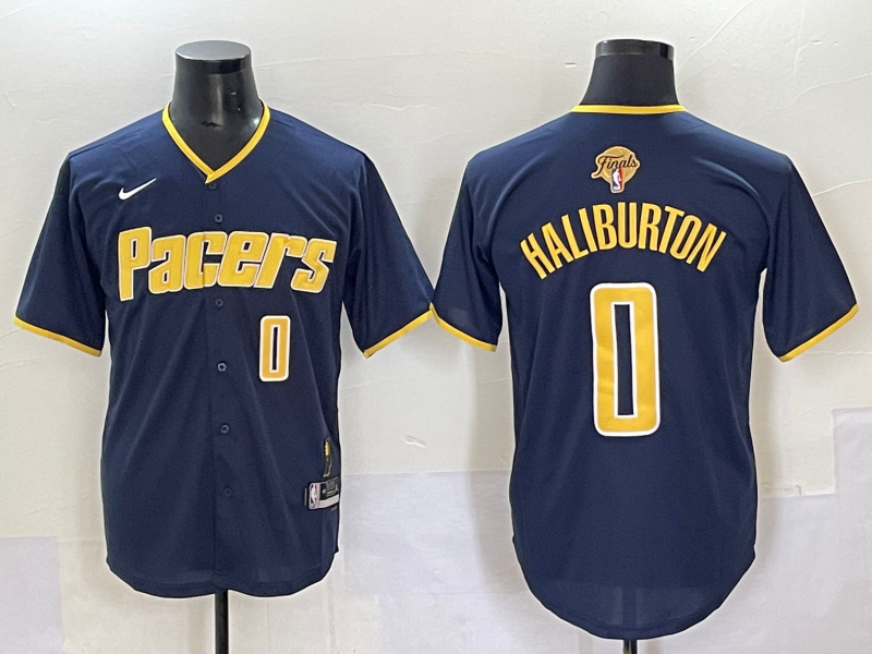 Pacers 0 Haliburton Navy Finals Baseball Vapor Limited Men Jersey