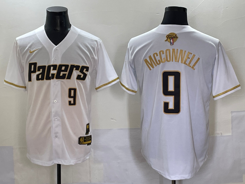 Pacers 9 T.J. McConnell White Gold Finals Baseball Vapor Limited Men Jersey 1