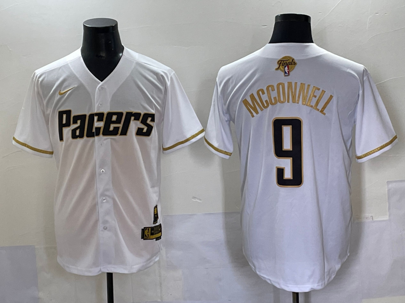 Pacers 9 T.J. McConnell White Gold Finals Baseball Vapor Limited Men Jersey