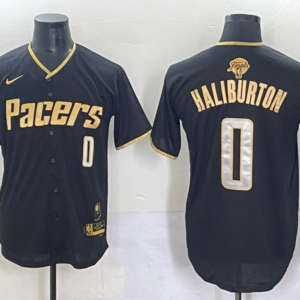 Pacers 0 Haliburton Black Gold Finals Baseball Vapor Limited Men Jersey
