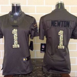 Panthers 1 Cam Newton Green Women Stitched Limited Salute to Service Jersey