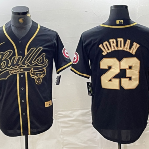 Bulls 23 Michael Jordan Black Gold Vapor Baseball Limited Men Jersey