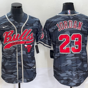 Bulls 23 Michael Jordan Black Camo Baseball Men Jersey