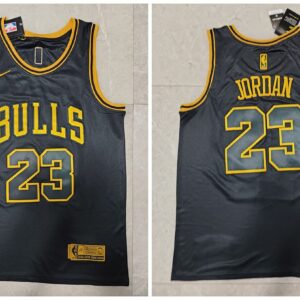 Bulls 23 Michael Jordan Black Gold Men Jersey