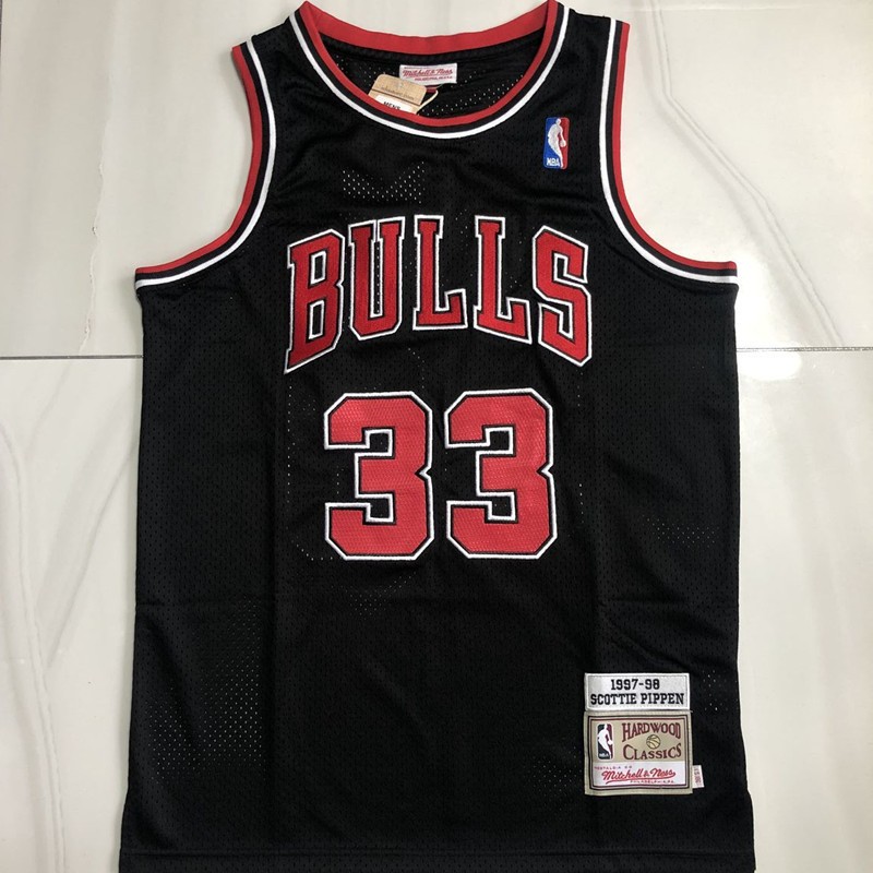 Bulls 33 Scottie Pippen Black Throwback Men Jersey