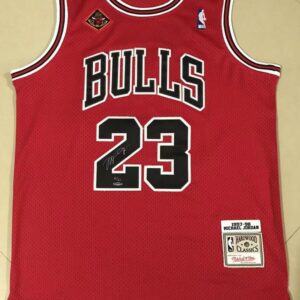 Bulls 23 Jordan Red Autographed Throwback Men Jersey