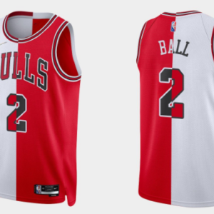 Bulls 2 Lonzo Ball Red White Split Men Jersey