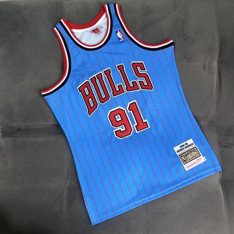 Bulls 91 Dennis Rodman Blue Throwback 95-96 Men Jersey