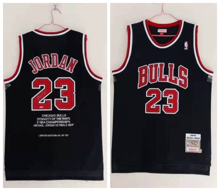 Bulls 23 Michael Jordan Red 1995-98 Black Champion Men Jersey