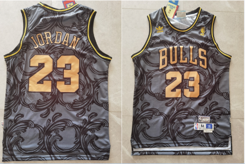 Bulls 23 Michael Jordan Black Gold Men Jersey