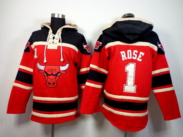 Bulls 1 Derrick Rose Red All Stitched Hooded Sweatshirt