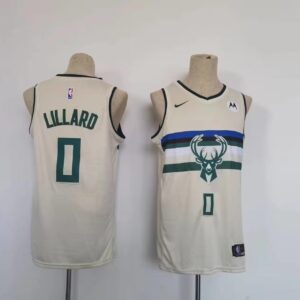 Bucks 0 Damian Lillard Cream Youth Jersey