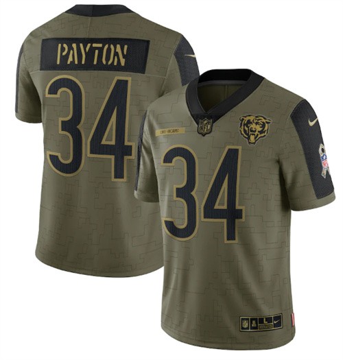 Nike Chicago Bears 34 Walter Payton 2021 Olive Salute To Service Limited Men Jersey