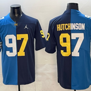 & NCAA Wolverines & Lions 97 Aidan Hutchinson Blue Navy Split Vapor Limited Men Jersey