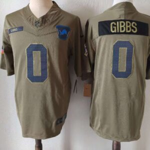 Nike Lions 0 Jahmyr Gibbs Olive 2025 Salute to Service F.U.S.E. Vapor Limited Men Jersey