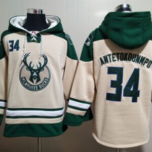 Bucks 34 Giannis Antetokounmpo Cream Hoodie Sweatshirt