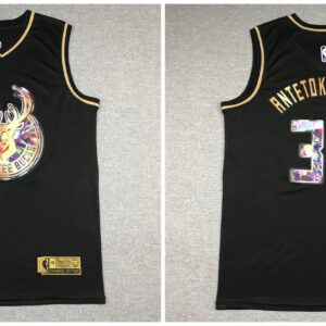 Bucks 34 Giannis Antetokounmpo Black Gold Diamond Men Jersey