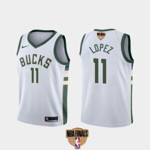 Bucks 11 Brook Lopez 2021 Finals White Men Jersey