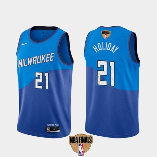 Bucks 21 Jrue Holiday 2021 Finals Blue City Edition Men Jersey