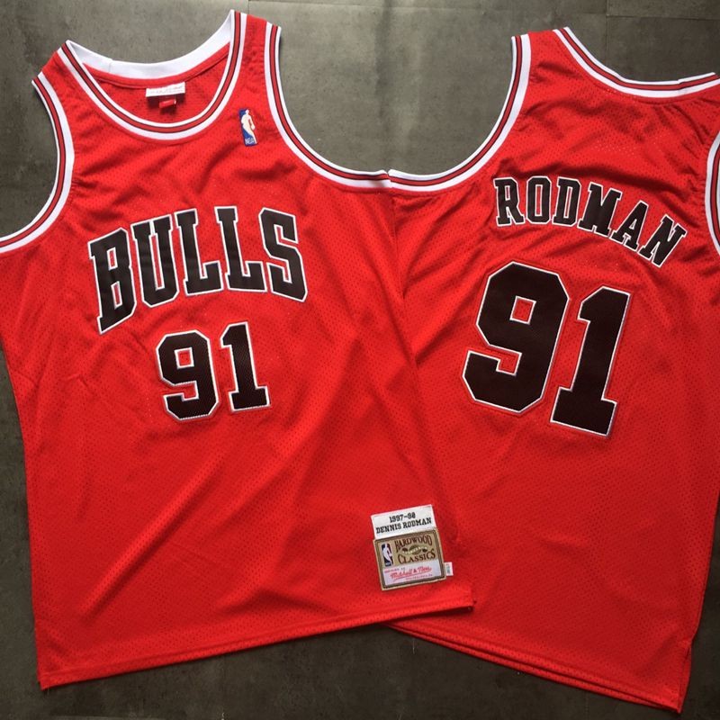 Bulls 91 Dennis Rodman Red 1997-98 Hardwood Classics Mesh Men Jersey