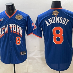 New York Knicks 8 Anunoby Blue Finals & Champion Baseball Vapor Limited Men Jersey