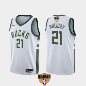 Bucks 21 Jrue Holiday 2021 Finals White Men Jersey