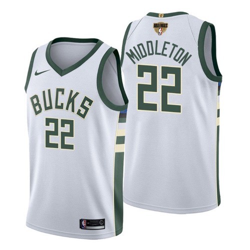 Bucks 22 Khris Middleton 2021 Finals White Men Jersey
