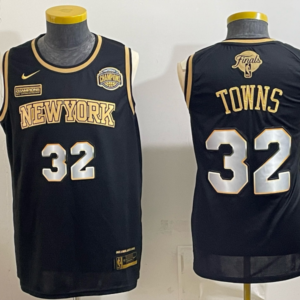 New York Knicks 32 Towns Black Gold Finals & Champions Men Jersey