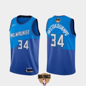 Bucks 34 Giannis Antetokounmpo 2021 Finals Blue City Edition Men Jersey