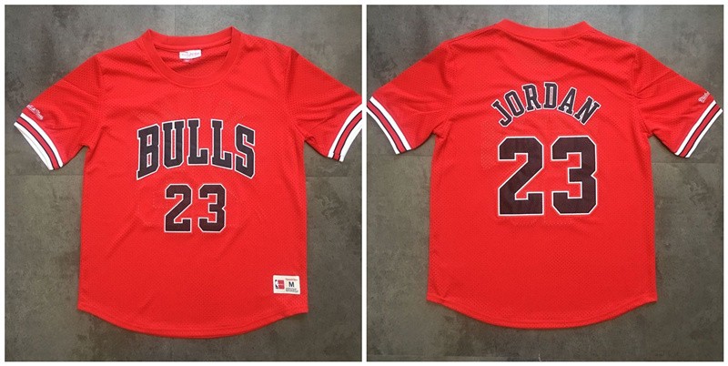 Bulls 23 Michael Jordan Red Mitchell & Ness Mesh Men Jersey