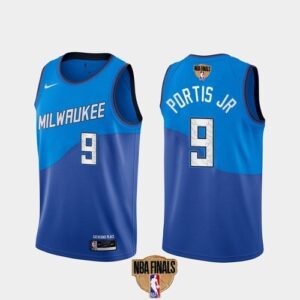 Bucks 9 Bobby Portis JR 2021 Finals Blue City Edition Men Jersey