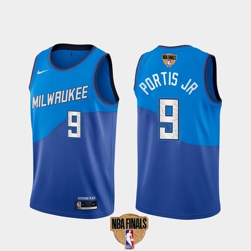 Bucks 9 Bobby Portis JR 2021 Finals Blue City Edition Men Jersey