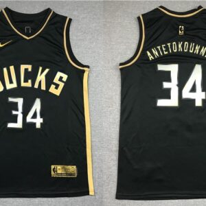 Bucks 34 Giannis Antetokounmpo Black Gold Men Jersey
