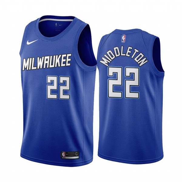 Bucks 22 Khris Middleton Navy 2020-21 City Edition Men Jersey