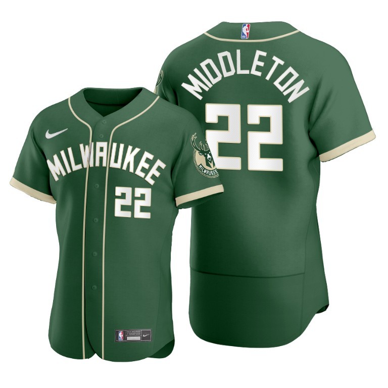 Bucks 22 Khris Middleton Green 2020 X MLB Crossover Edition Men Jersey
