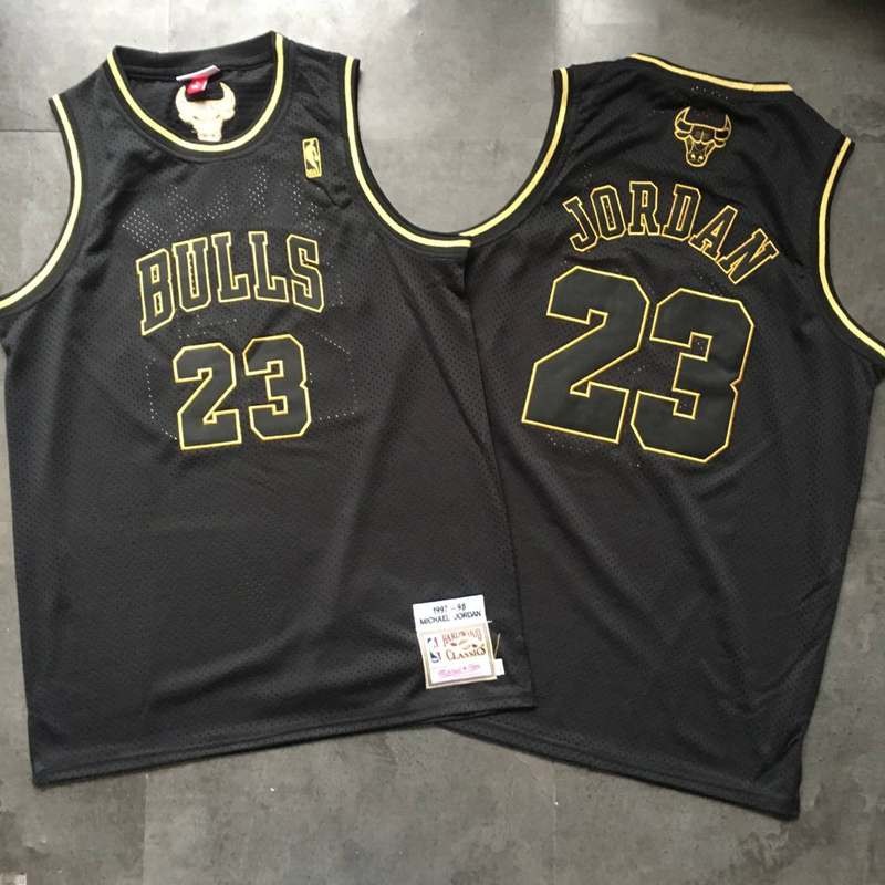 Bulls 23 Michael Jordan Black 1997-98 Season Hardwood Classics Men Jersey