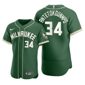 Bucks 34 Giannis Antetokounmpo Green 2020 X MLB Crossover Edition Men Jersey