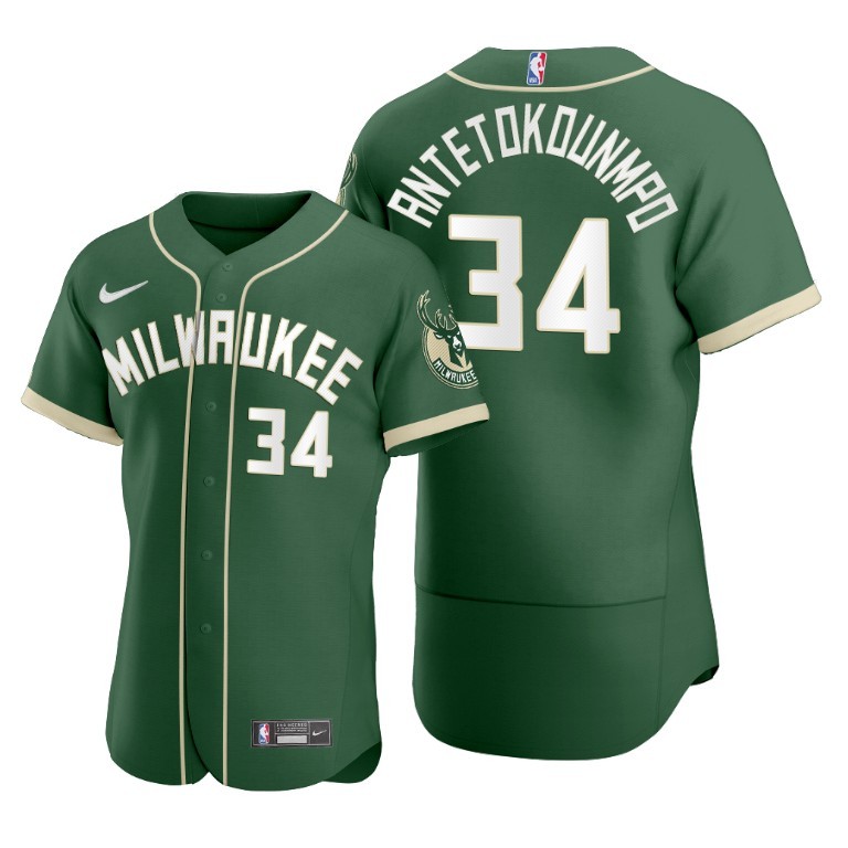 Bucks 34 Giannis Antetokounmpo Green 2020 X MLB Crossover Edition Men Jersey