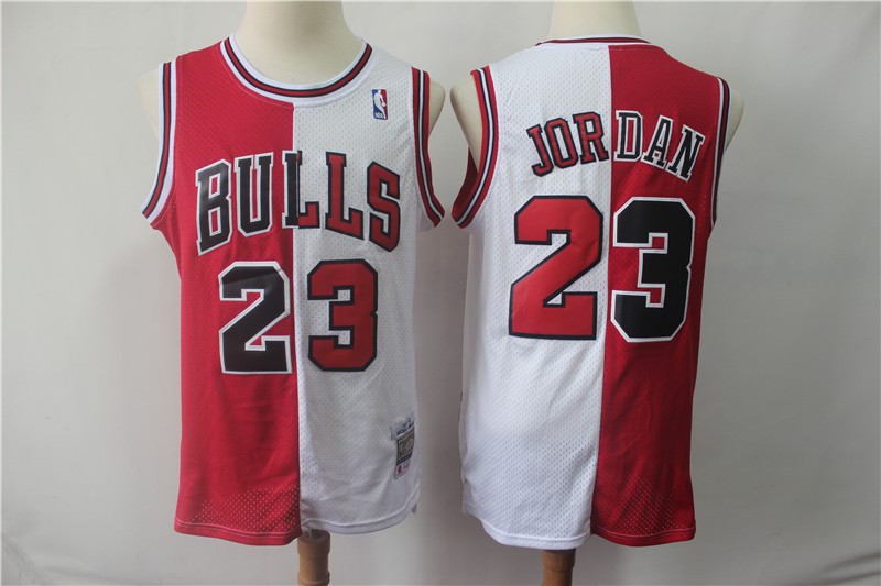 Bulls 23 Michael Jordan Red&White Split Hardwood Classics Men Jersey
