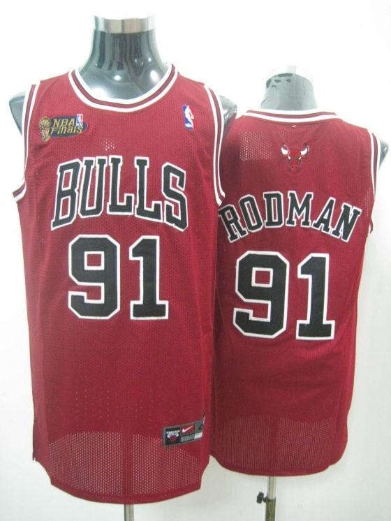 Bulls 91 Dennis Rodman Red Final Patch Men Jersey