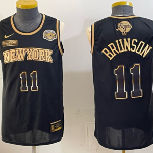 New York Knicks 11 Brunson Black Gold Finals & Champions Men Jersey
