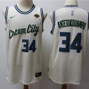 Bucks 34 Giannis Antetokounmpo Cream 2019-20 City Edition Men Jersey