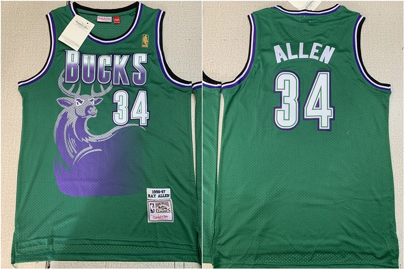 Bucks 34 Ray Allen Green 1996-97 Hardwood Classics Mesh Men Jersey
