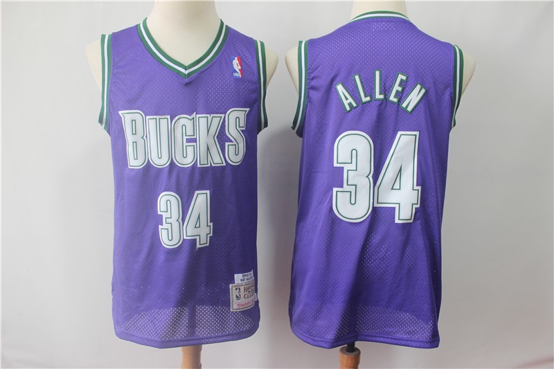 Bucks 34 Ray Allen Purple Hardwood Classics Men Jersey